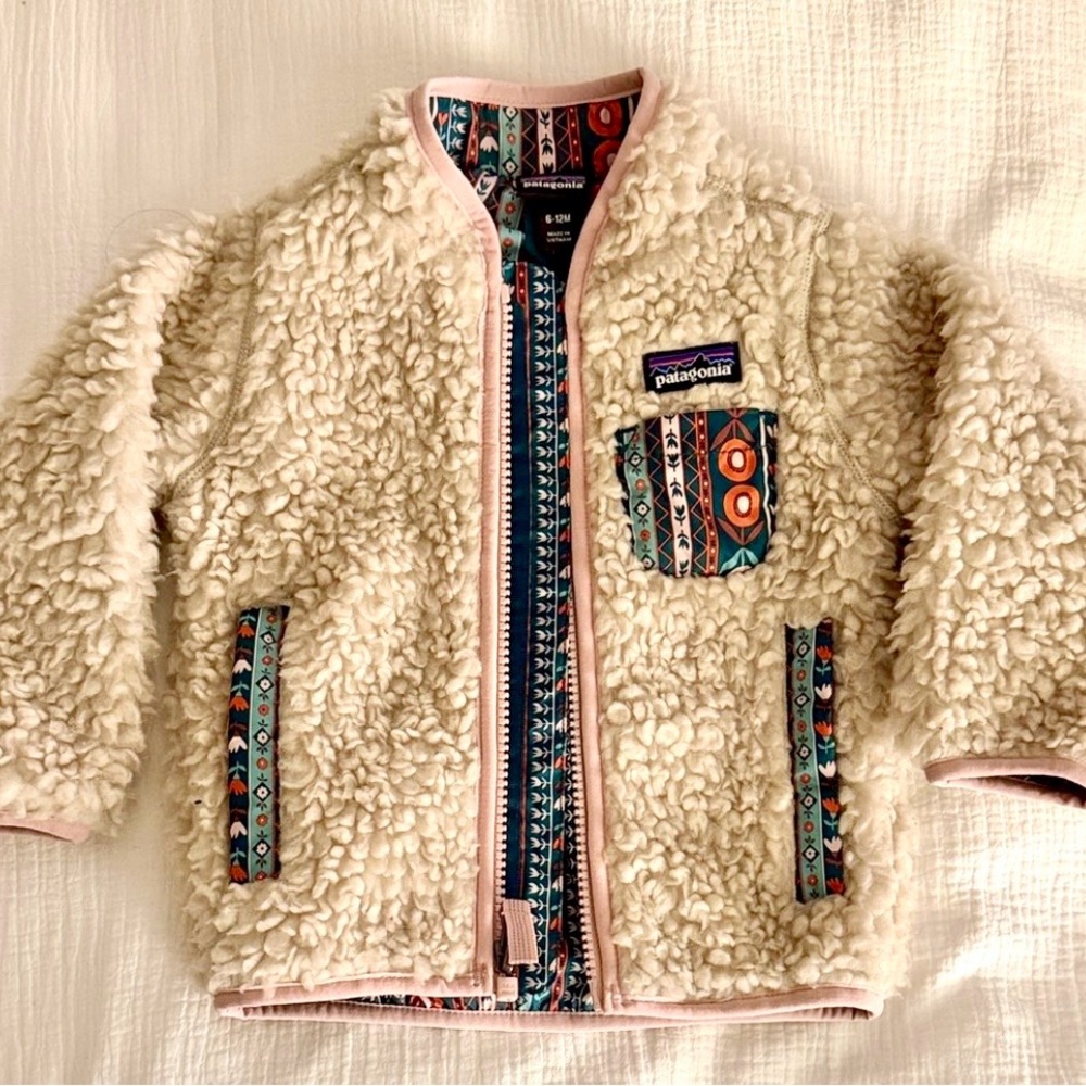 Patagonia Baby Retro-X Fleece / Sherpa Jacket with Flower Trim & Liner- 6-12m 🌷